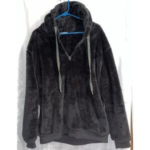 Angashion Women’s Y2K 90s 1/4 Zip Fleece Hooded Pullover Dark Gray Size L